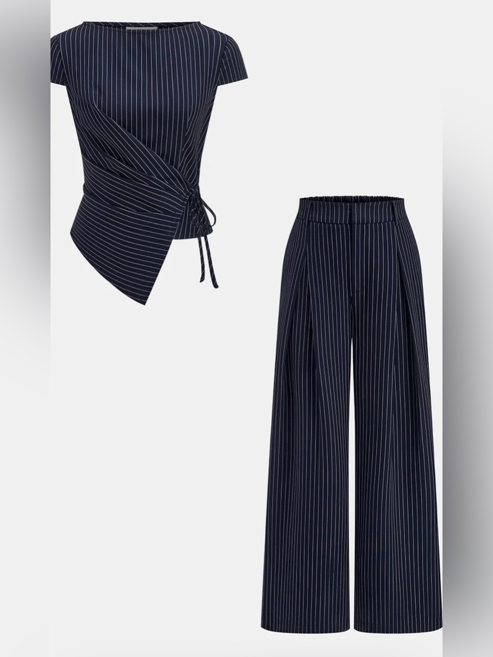 Commense Navy Pinstripe Wide-Leg Pants